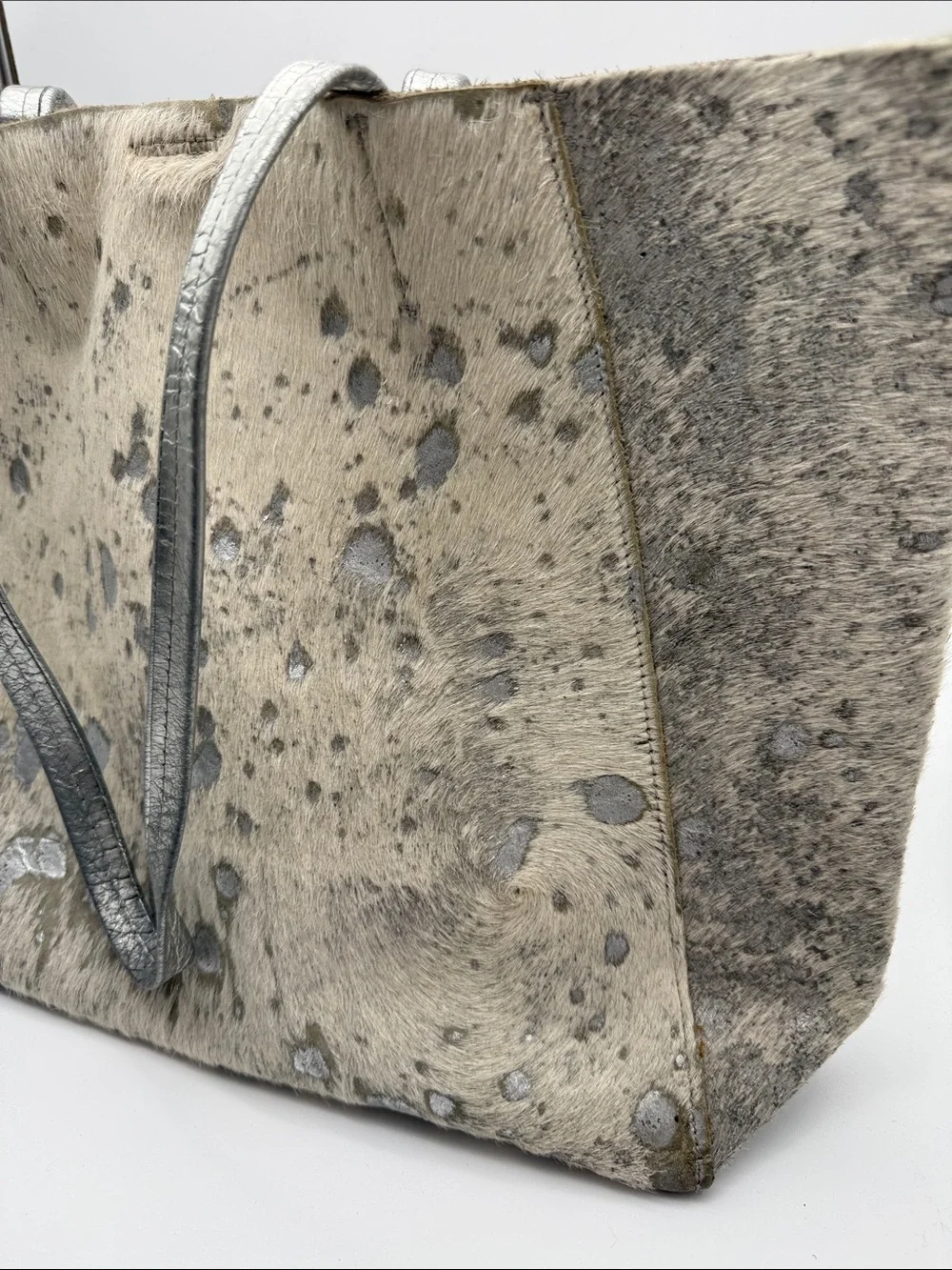 Streets Ahead Metallic Silver Cowhide Leather Oversized Tote